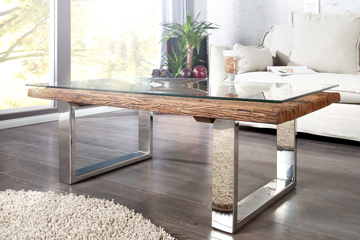 Coffee table EUPHORIA BARRACUDA 110cm recycled massive 40mm teak wood w/o glass plate