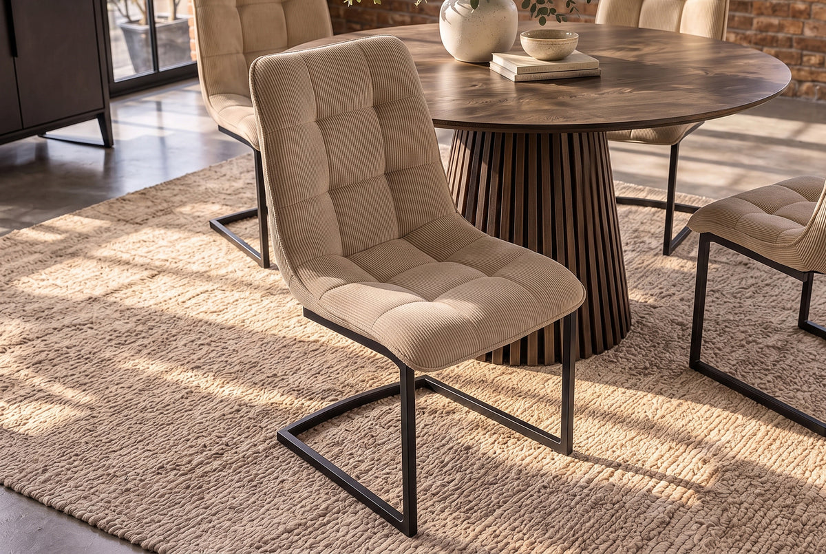 Freischwinger MIAMI quadratische Steppung Cord taupe mit schwarzem Metallgestell