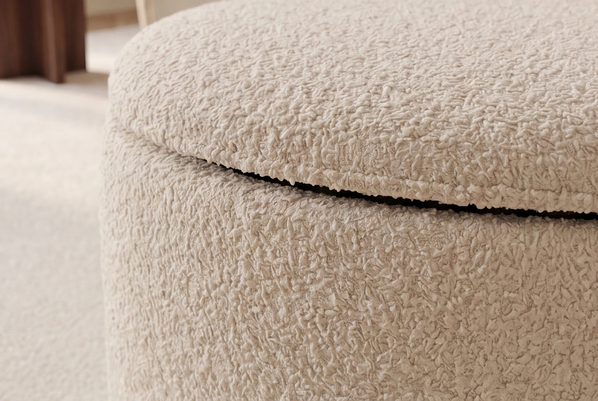 Bench chest ELEMENTAL 120cm upholstered w/ storage space bouclé champagne beige