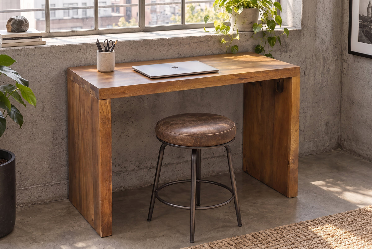 Bürotisch Konsole MAKASSAR 100cm Mangoholz braun honigfarbenes Finish