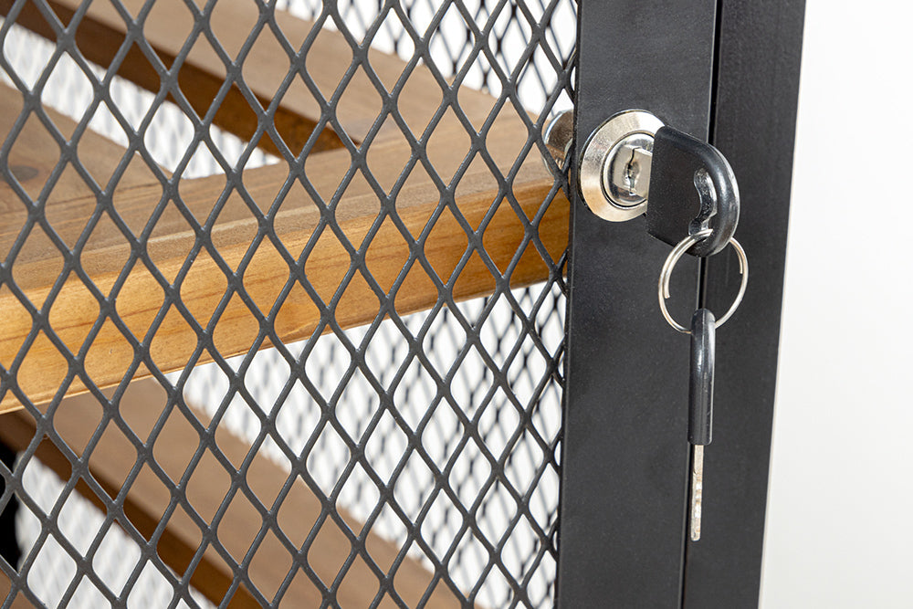 Weinschrank BODEGA 185cm Tannenholz natur mit schwarzem Metallrahmen