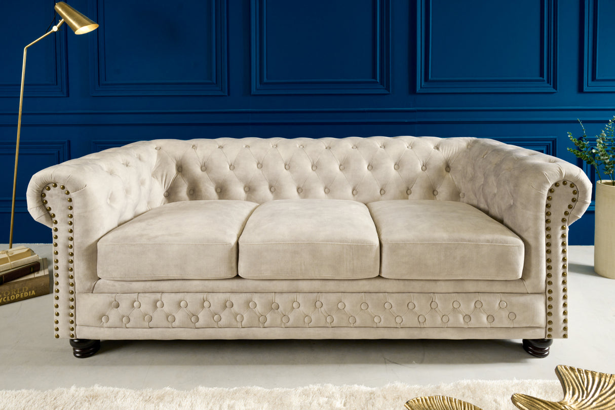 Sofa CHESTERFIELD 200cm 3-Sitzer Samt champagner