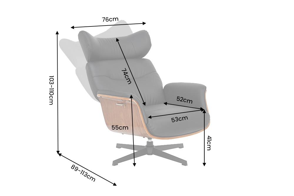 Armchair VOGUE rotatable 360° adjustable backrest veneered artificial leather black brown