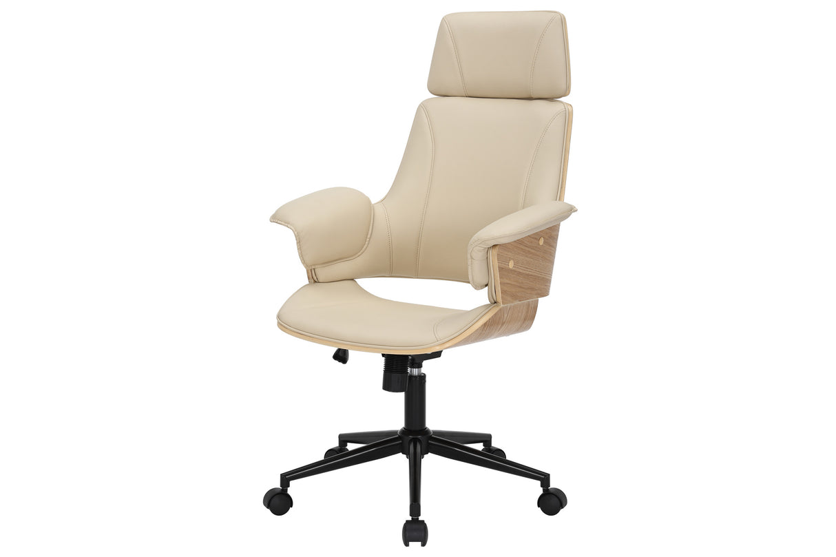 Bürostuhl MANHATTAN 44-54cm drehbar Kunstleder cremebeige und Eichenholz