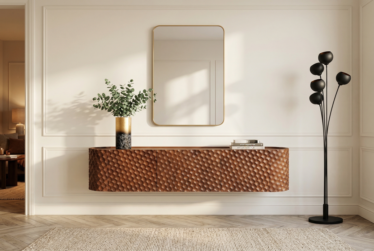 TV-Board ADLON 160cm 3D massives Hängend Mango Holz