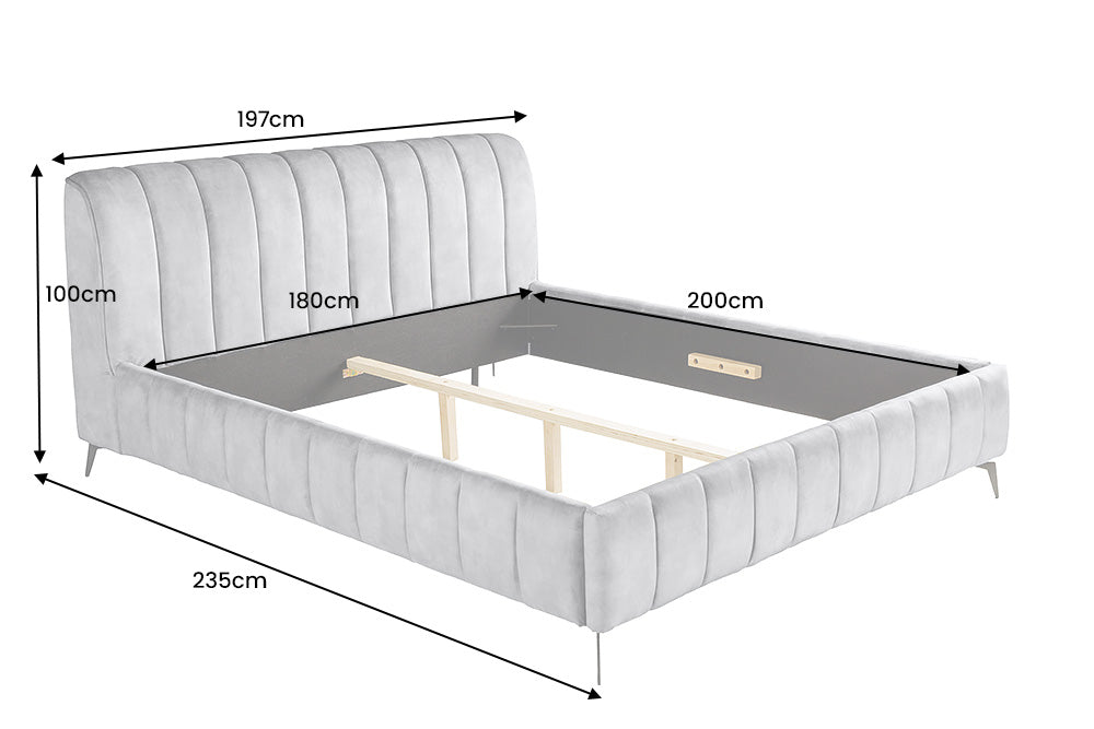 Bed AMSTERDAM 180x200cm velvet grey