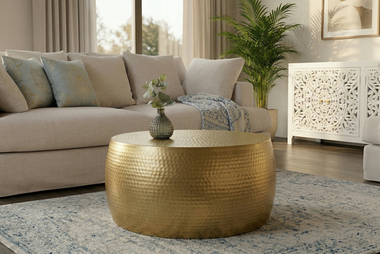Couchtisch ORIENT II 60cm mit Hammerschlageffekt gold