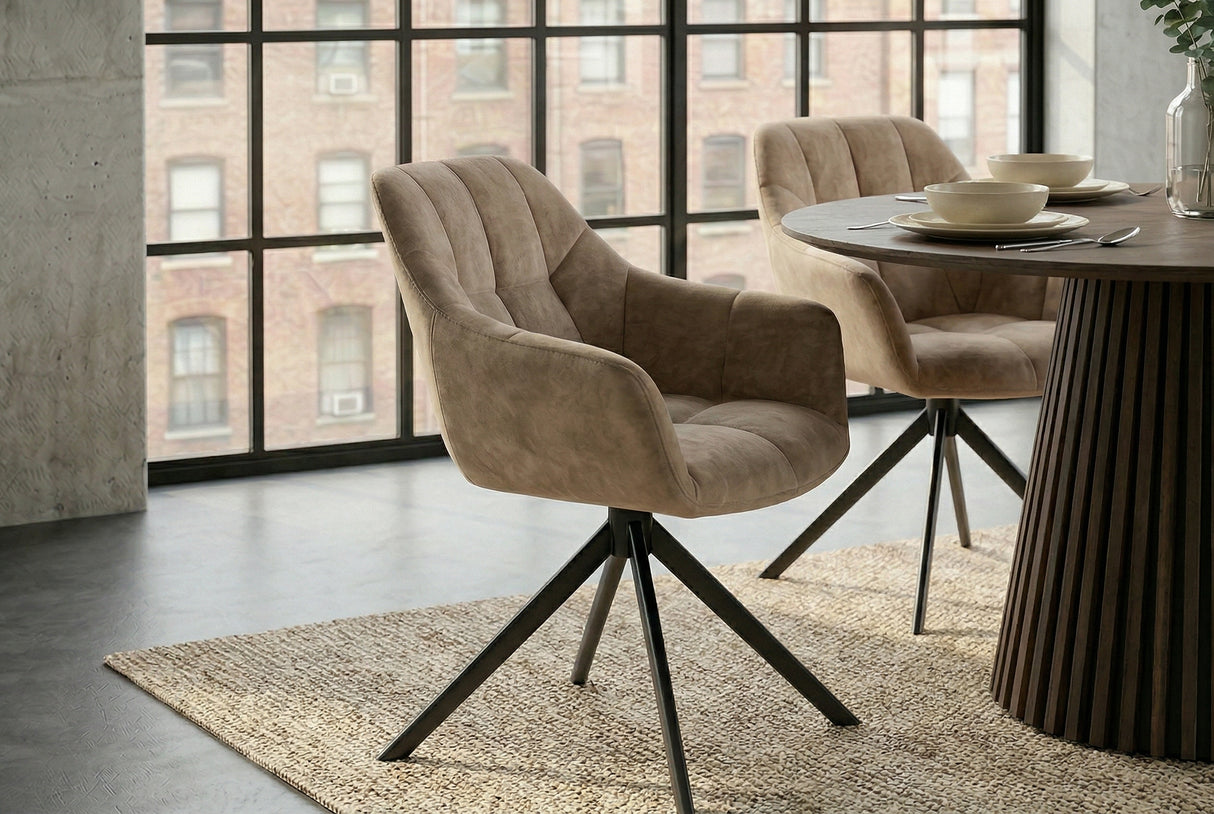Swivel chair PAPILLON rotatable 180° w/ armrests velvet champagne greige