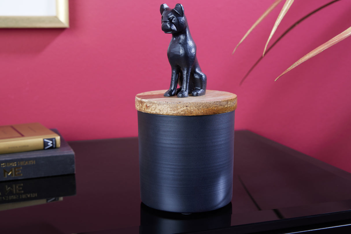 Skulptur Zinn PANTHER 20cm Eisen schwarz Mangoholz natur