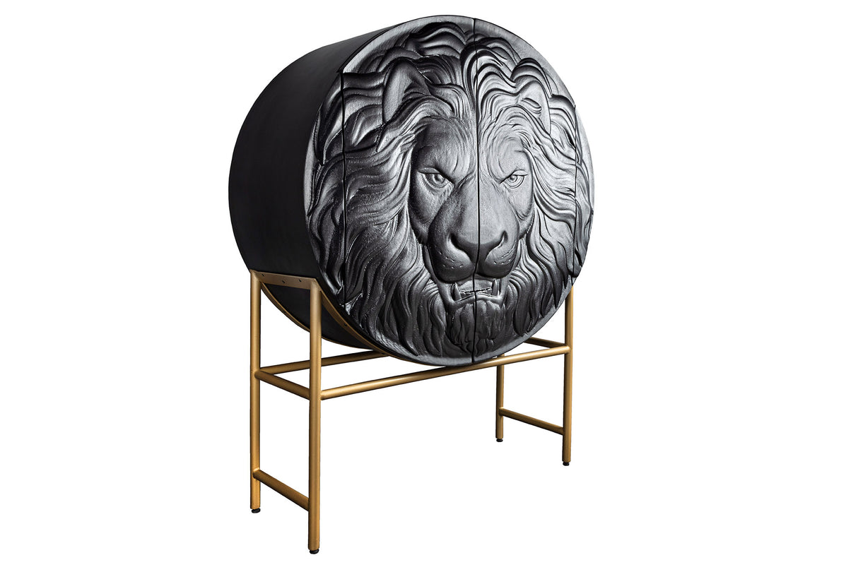 Highboard LION 140cm 3D mango wood black golden frame