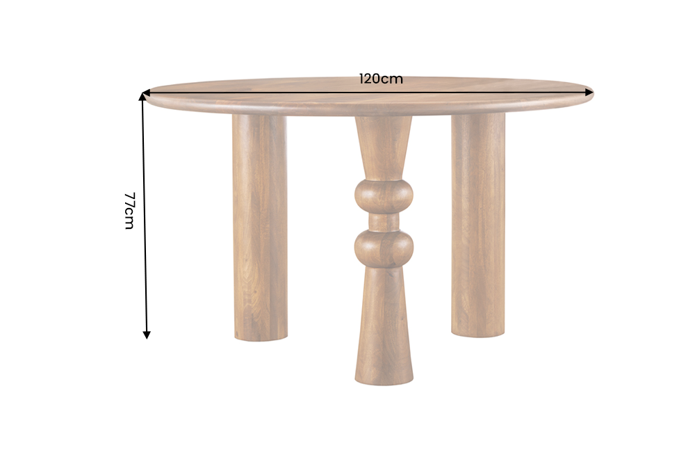 Esstisch ARTE 120cm rund skulpturale Beine Mangoholz braun