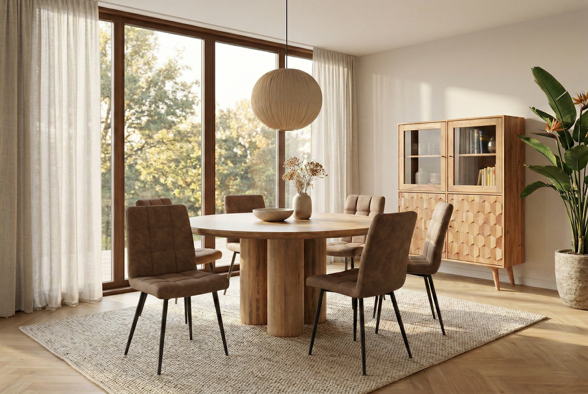 Dining table ART DECO Ø 140cm round natural massive mango wood