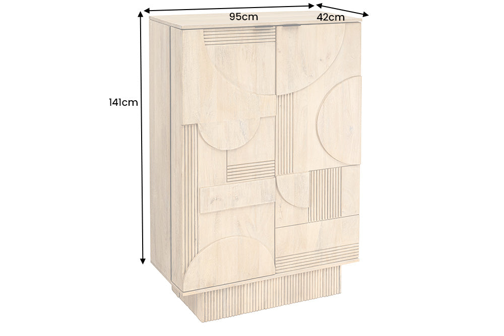 Bar cabinet ART DECO 140cm 3D mango wood whitewashed