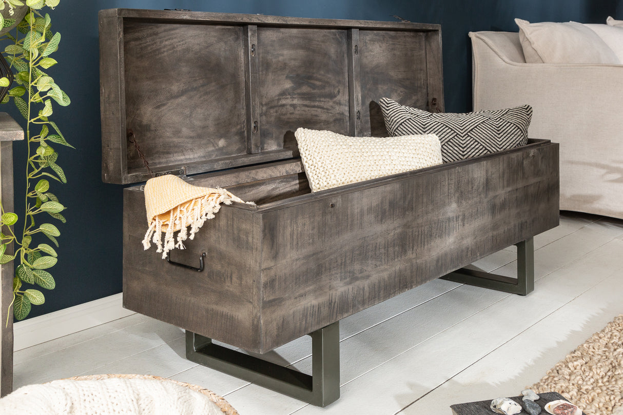 Sitzbank Truhe FACTORY LOFT 115cm Akazienholz grau