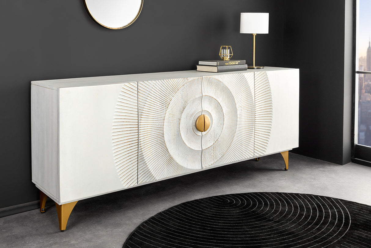 Sideboard GOLDEN SUNSET 180cm 3D mango wood white handmade