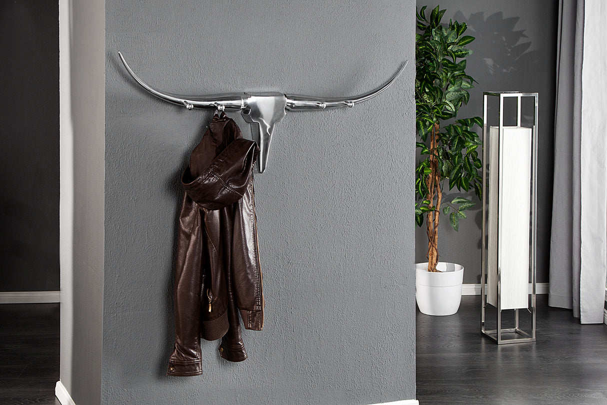 Wall Decoration coatrack BULL 100cm aluminium silver