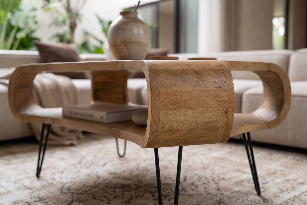 Coffee table ORGANIC LIVING 100cm w/ hairpin legs mango wood natural