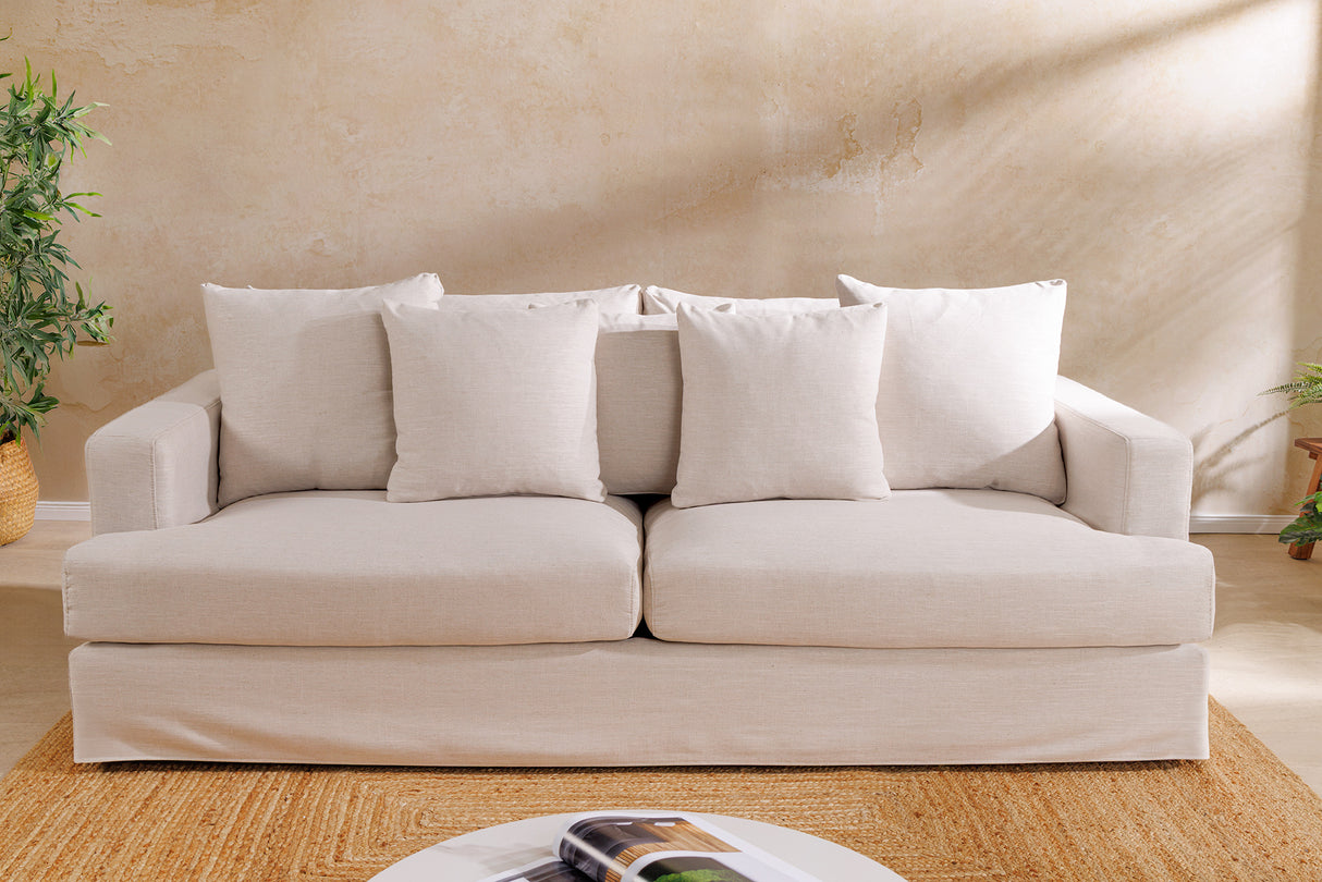 Sofa HEAVEN 210cm 3-seater spring core removable cover linen natural