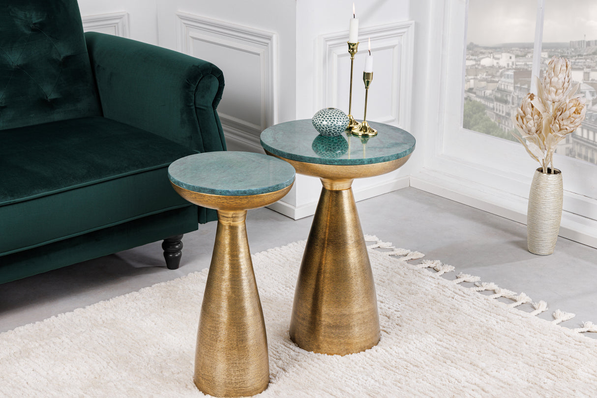 Beistelltisch ELEMENTS 55cm gold mit abnehmbarer Marmorplatte grün