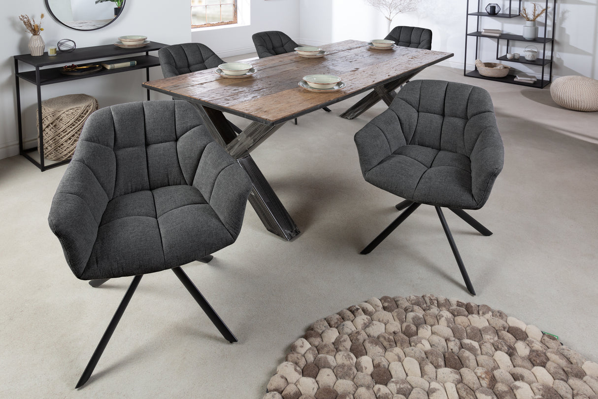 Swivel chair PAPILLON rotatable 180° w/ armrests textured fabric anthracite