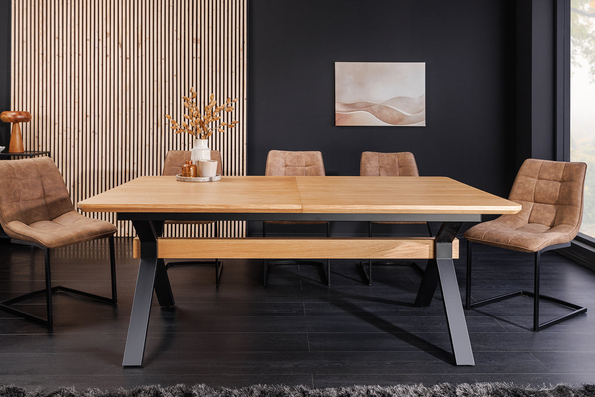 Dining table GIANT 180-300cm extendable natural oak wood look w/ black metal frame