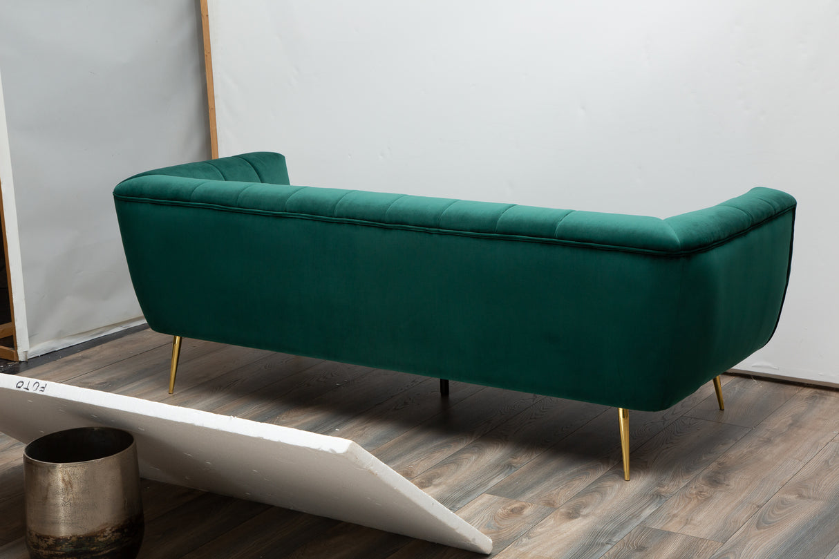 Sofa NOBLESSE 225cm 3-seater velvet emerald green w/ golden feet