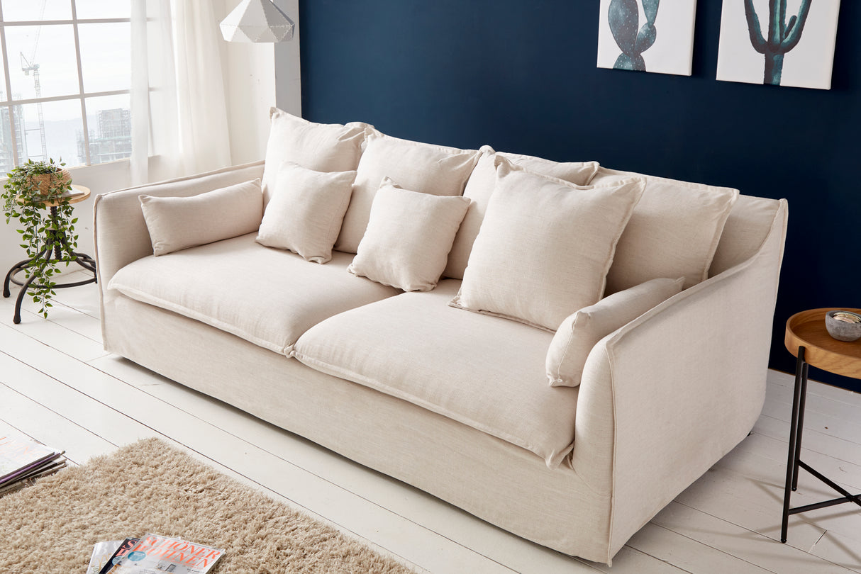 Sofa HEAVEN 200cm 3-seater spring core removable cover linen nature