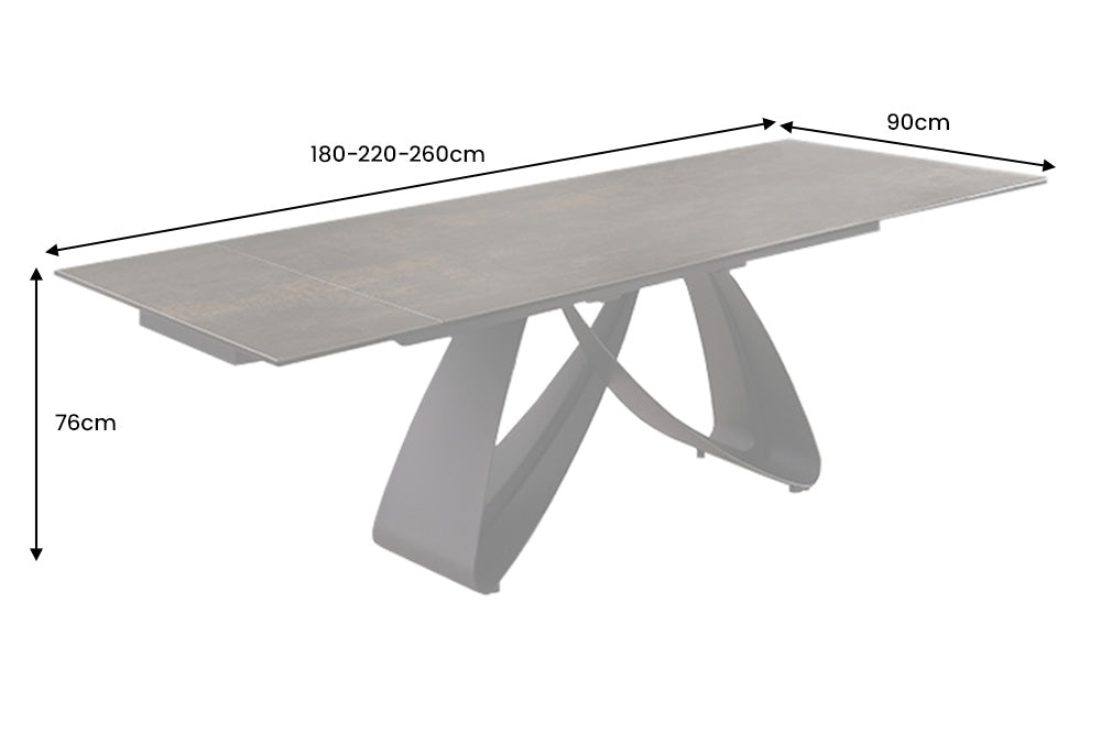 Esstisch INFINITY 180-220-260cm Marmoroptik Rost Schwarz Keramik Hartglas