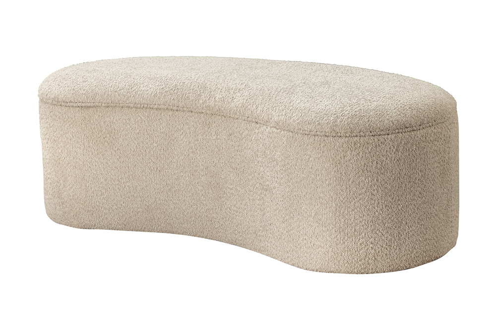 Bench chest ELEMENTAL 120cm upholstered w/ storage space bouclé champagne beige