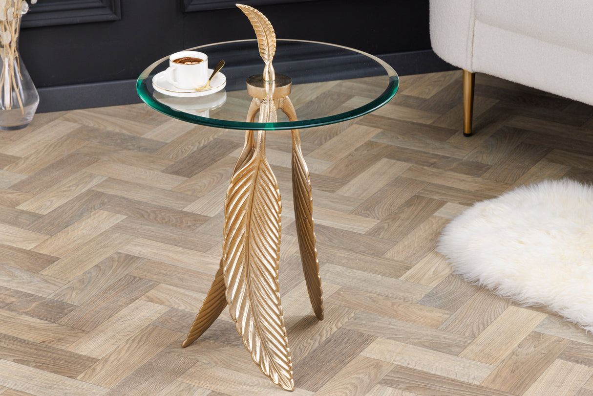 Side table FEATHER 65cm gold 7mm tempered glass