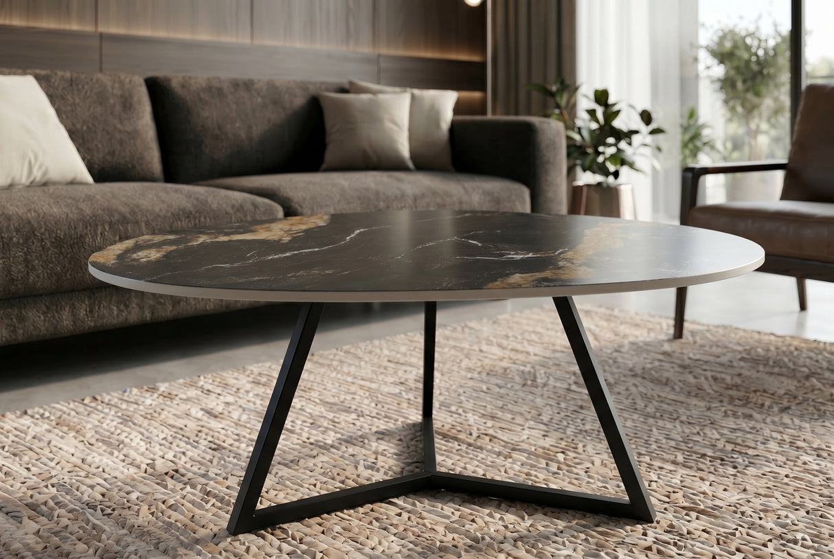 Coffee table MARVELOUS 90cm aurora oro ceramic black gold sand