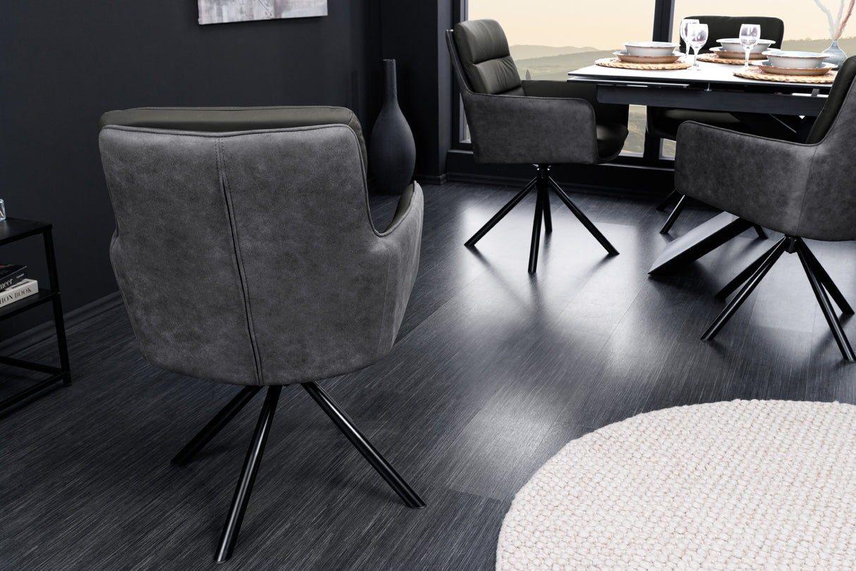 Swivel chair BIG GEORGE 360° with armrests genuine leather and microfibre grey