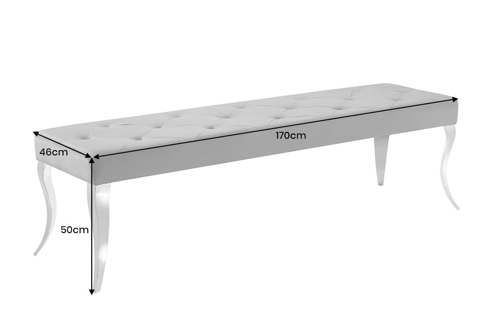 Bench MODERN BAROCK 170cm stainless steel legs silver velvet grey