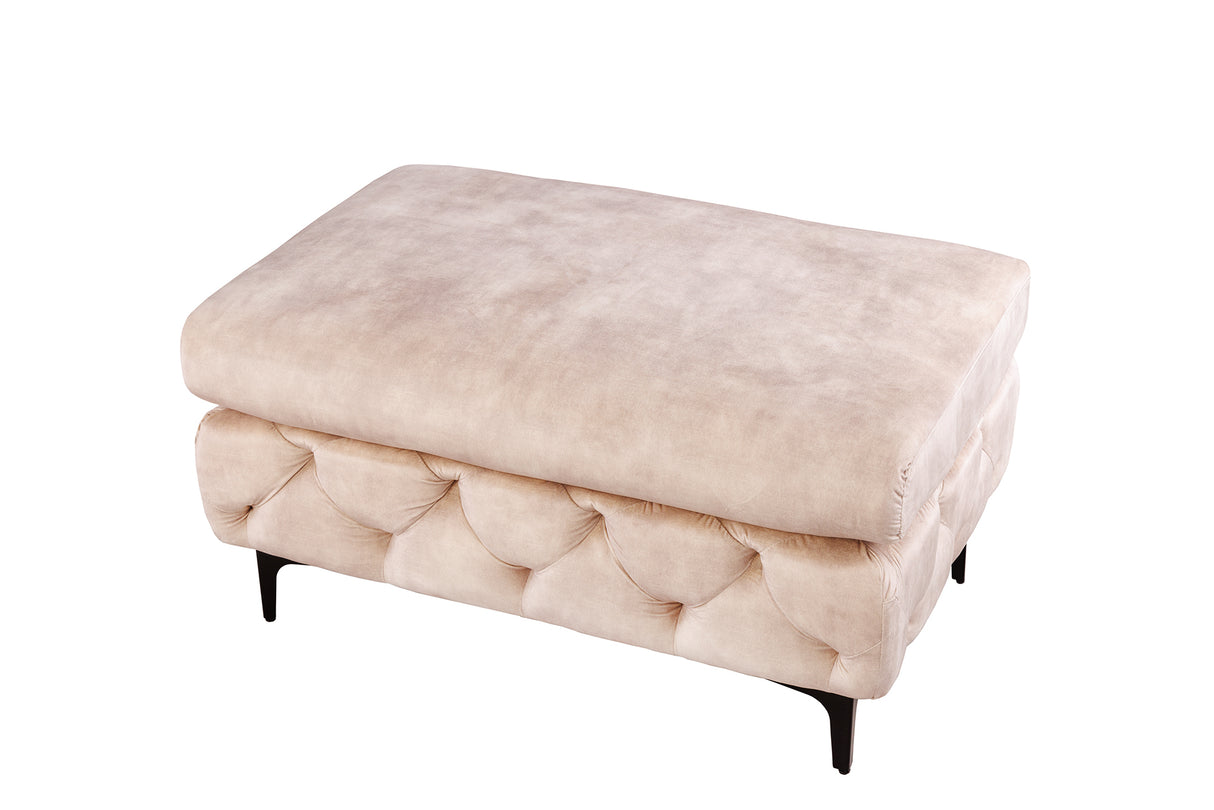 Hocker MODERN BAROCK 90cm Samt champagner im Chesterfield-Stil