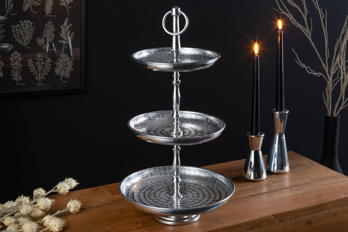 Etagere ORIENT 50cm 3 trays with hammer stroke effect silver
