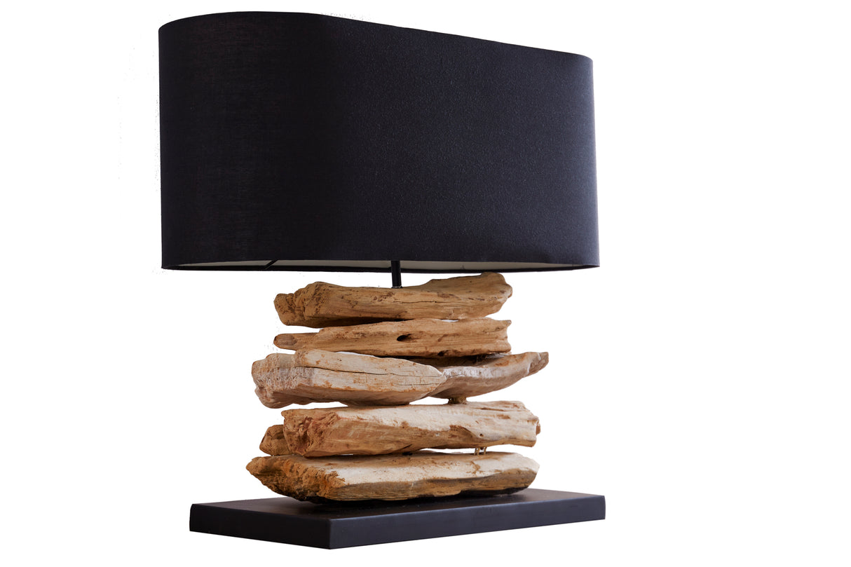 Table lamp RIVERINE II driftwood black linen shade