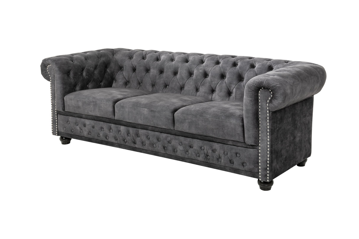 Sofa CHESTERFIELD 205cm 3-seater velvet grey