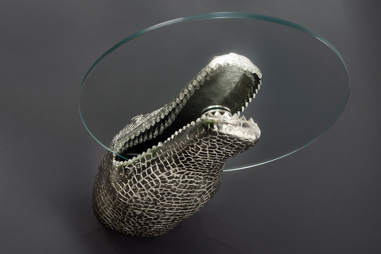 Beistelltisch WILDLIFE CROCODILE 60cm Hänge-Couchtisch Hartglas silber
