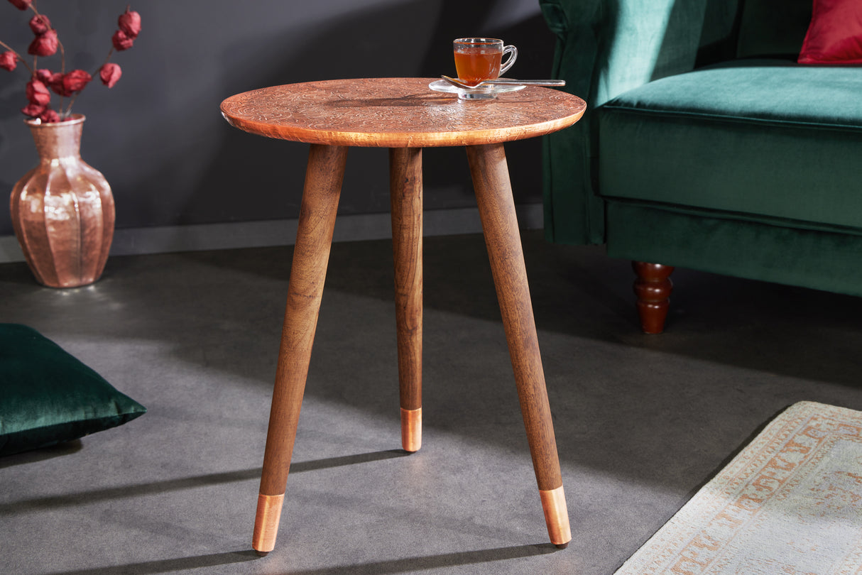 Side table ALCASAR 50cm mango wood and coated metal antique copper