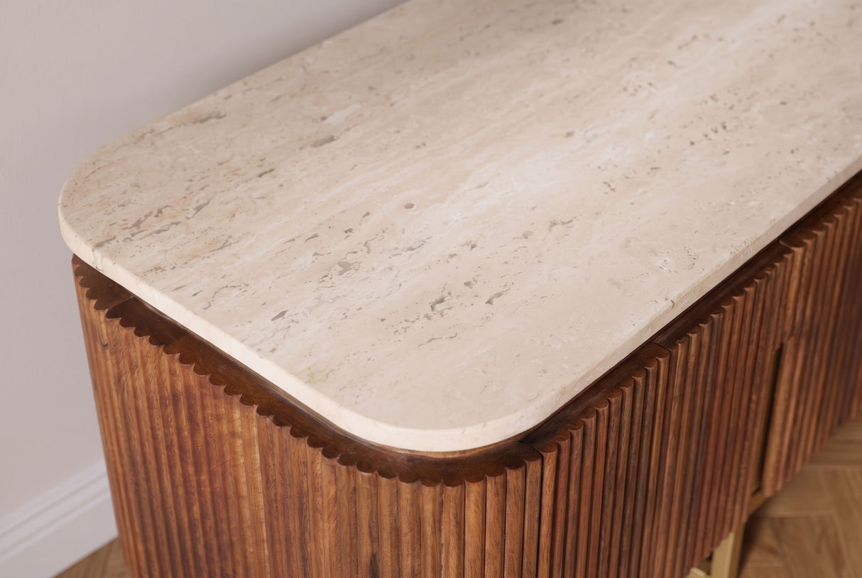 TV-Board GATSBY 160cm retro style mango wood travertine top brown gold