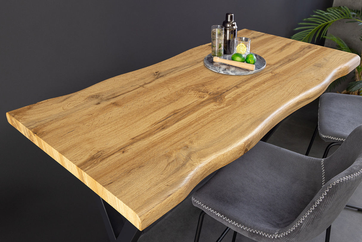 Bar table WILD 120cm table top 40mm X-legs wild oak look natural