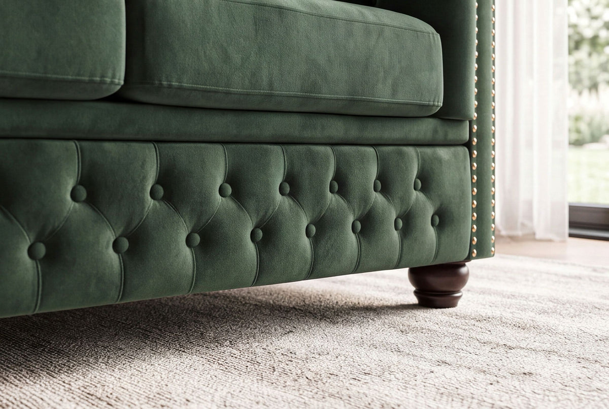 Sofa CHESTERFIELD 3-seater button tufted velvet emerald green w/ decorative stud trim