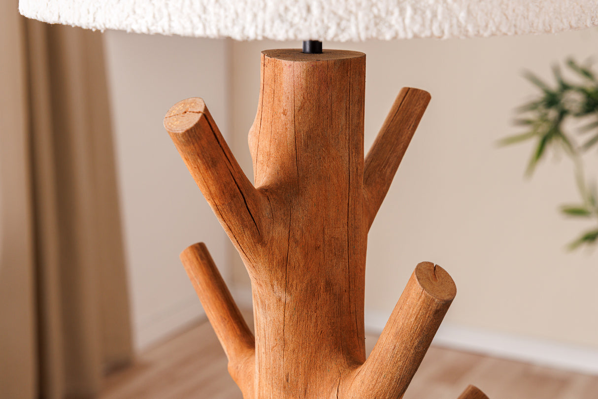 Table Lamp JEWELRY 60cm natural mangosteen wood lampshade bouclé white