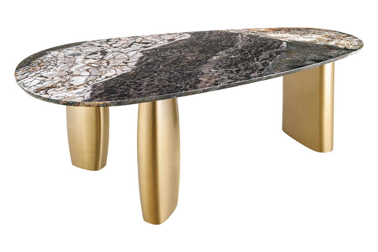 Dining table ORGANIC 200cm oval multicoloured marble top w/ champagne golden frame
