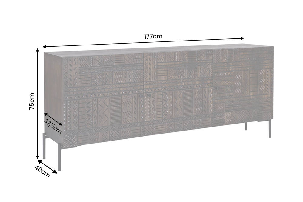 Sideboard TRIBAL 180cm 3D Antik-Look Mangoholz dunkelbraun
