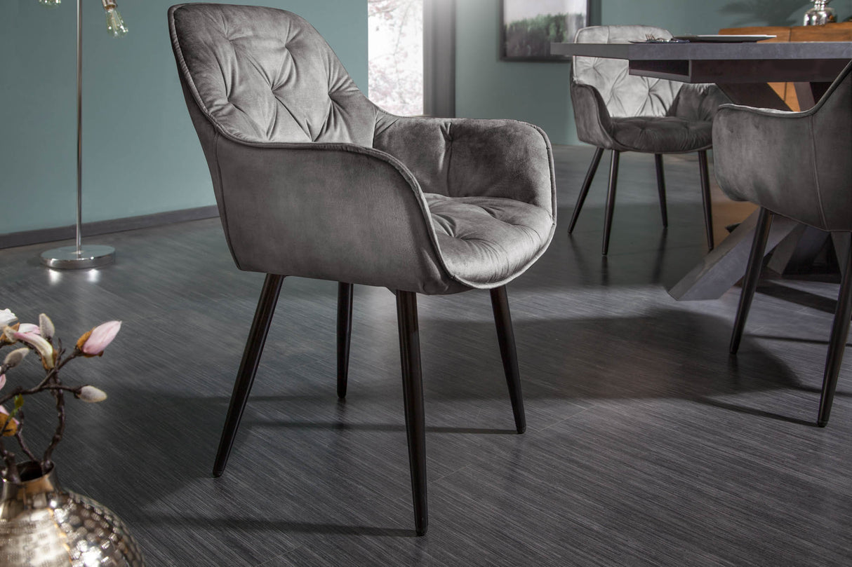 Chair MILANO with armrests velvet grey green