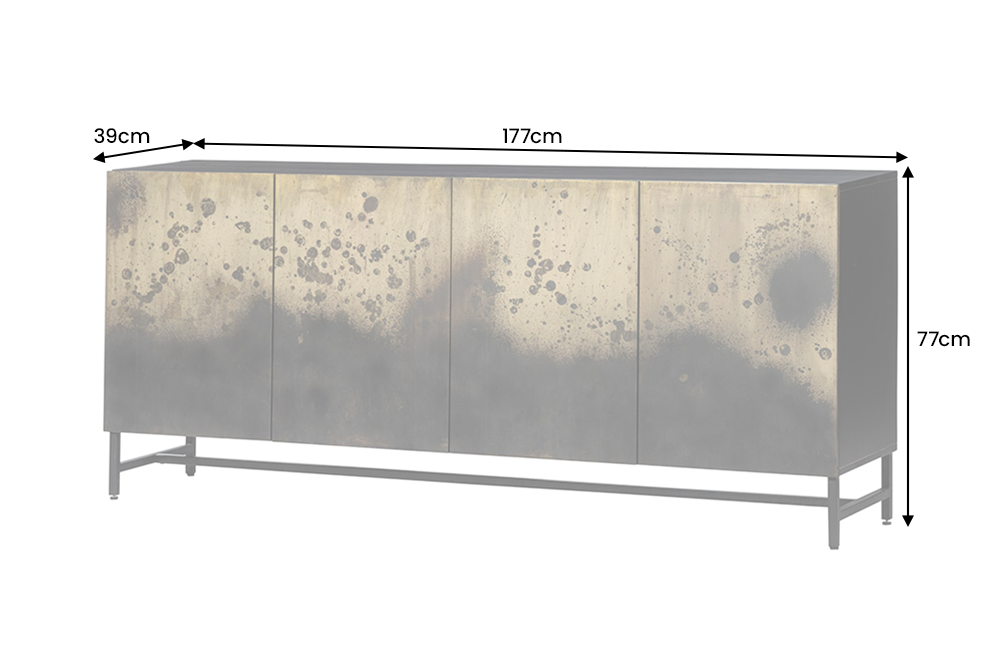 Sideboard OXID 180cm Metall schwarz gold massives Mangoholz
