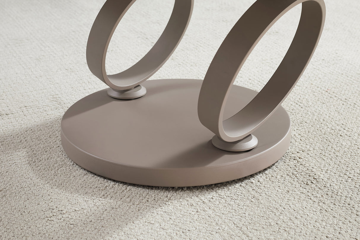 Coffee table DANCING RINGS round rotatable travertine ceramic champagne greige