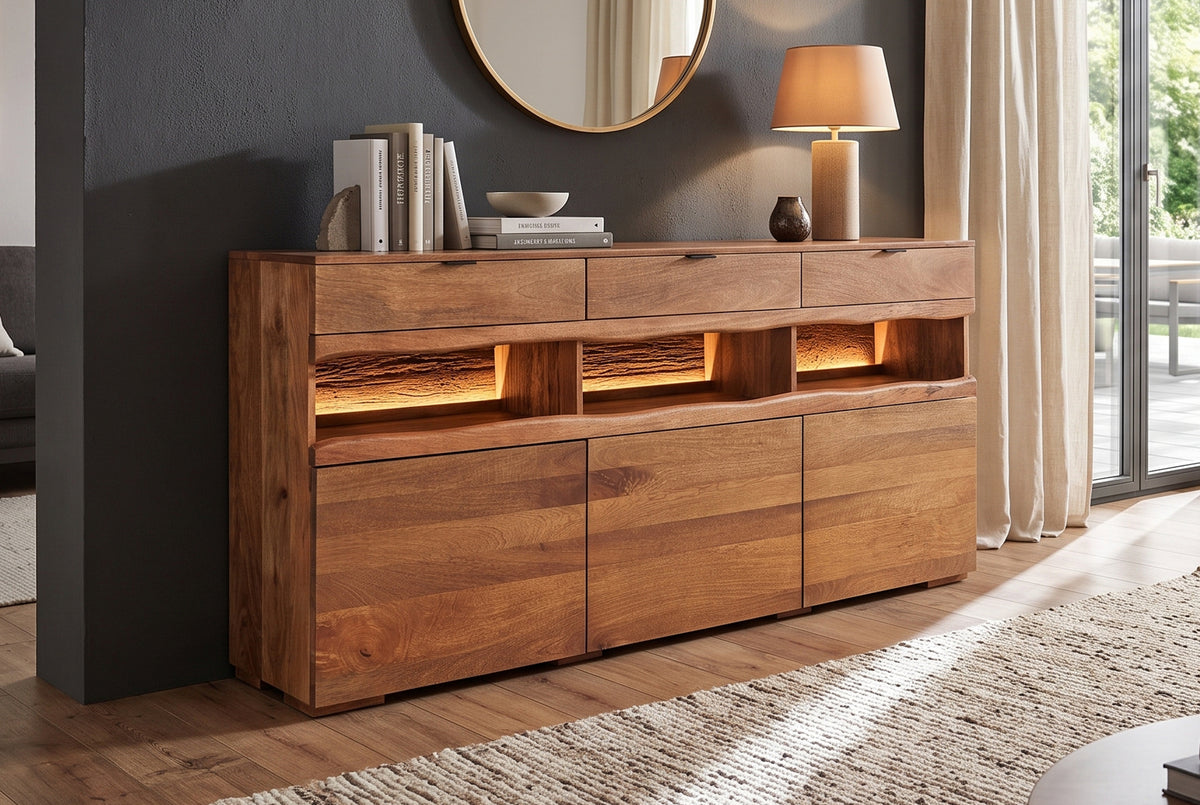 Sideboard GRAND MANGO 180cm mango wood brown w/ remote-controlled LED light