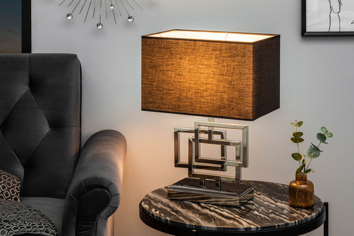 Tischleuchte ATLANTIS 56cm silber mit Stoffschirm schwarz